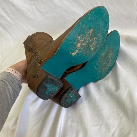 Lane PLAIN JANE PJ Brown Cowboy Boots Booties Size 6 Short Leather Western Ankle - Picture 9 of 11